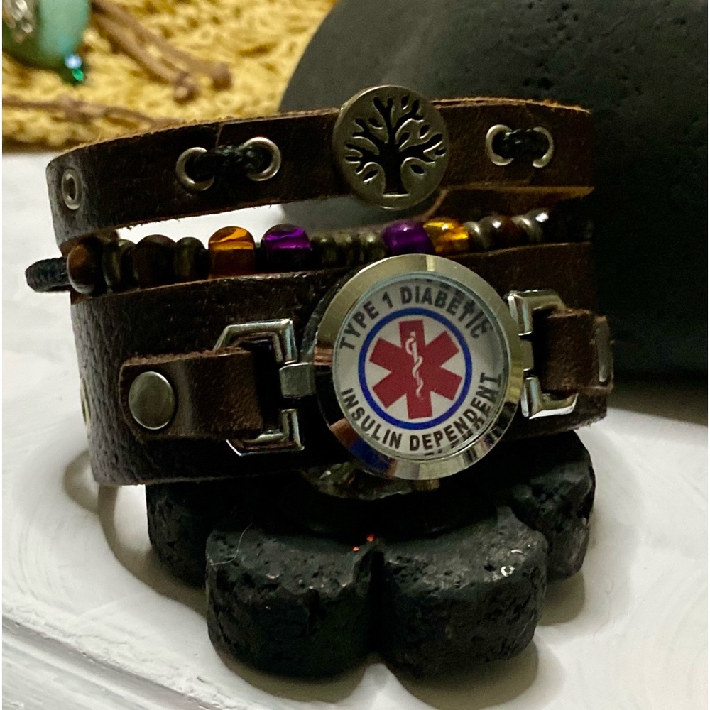 Diabetic T 1 bracelet,medical -men's leather bracelet, diabetic alert
#BRAZALETE